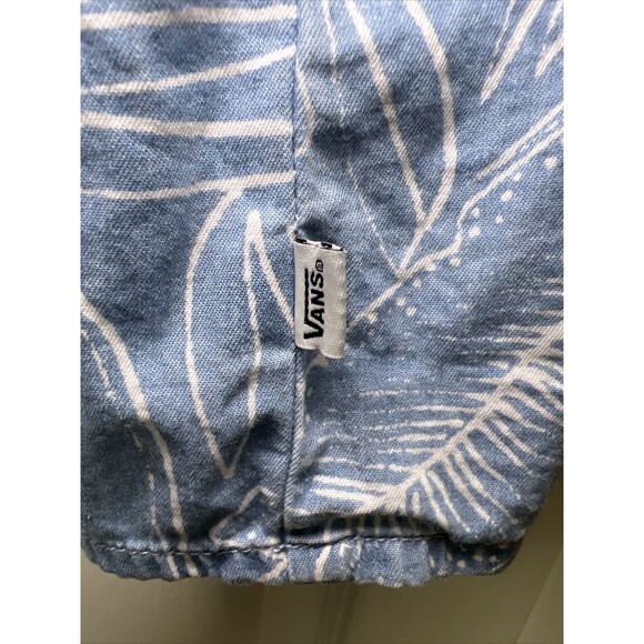 Vans Skater Sundress XS Denim Blue Chambray Tropical Leaf Print Zip Front - Picture 11 of 12